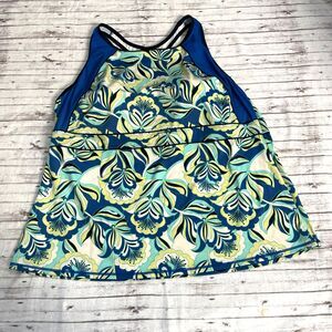 Lands End Womens Tankini Swim Top  24W Soft Cup Blues Yellow Racerback Wireless